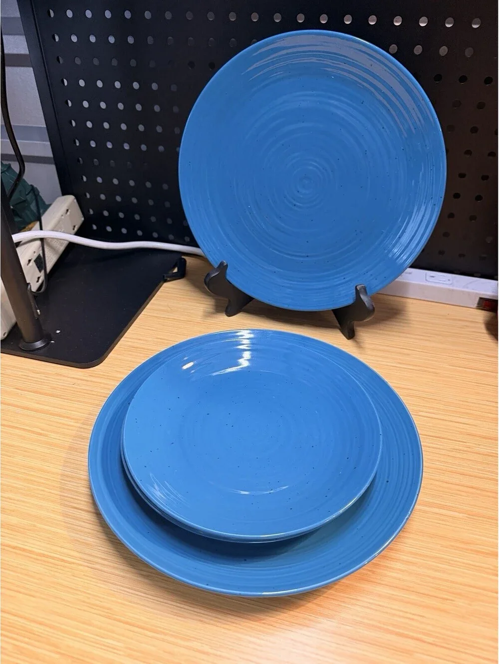 Set of 4 Sango Siterra Artist's Blend Blue 2 Dinner & 2 Salad Plates Speckled *